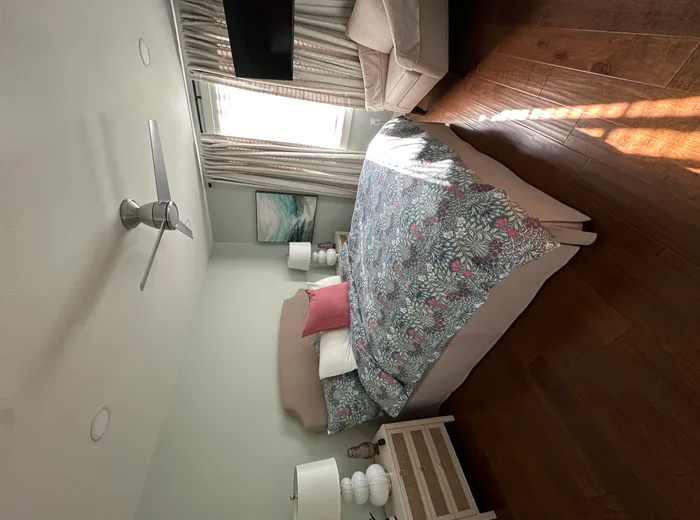Vacation rental bedroom made hotel-style for guest check-in